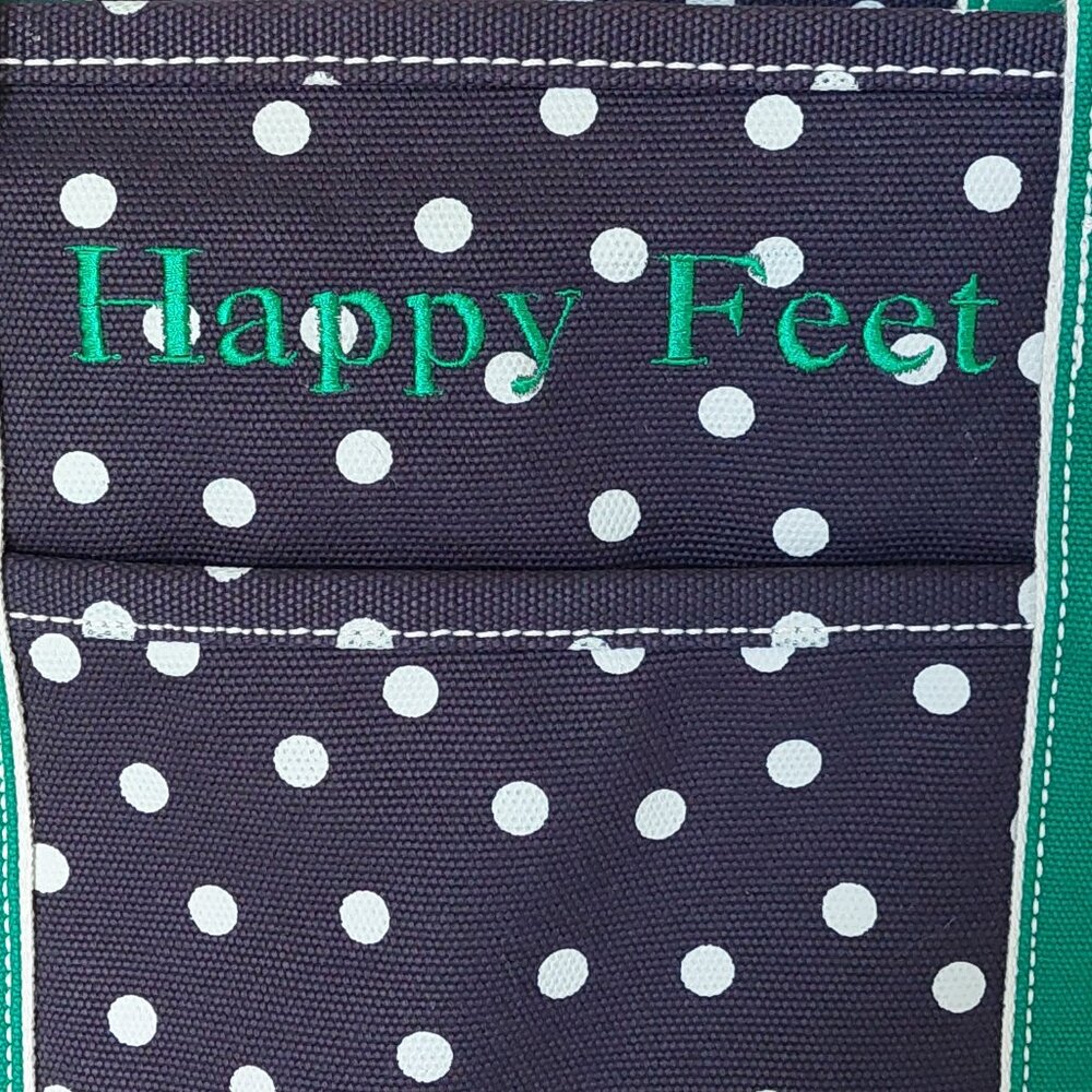 Lands End Navy Blue/Green White Polka Dot Medium Open Top Tote Bag - Picture 2 of 16